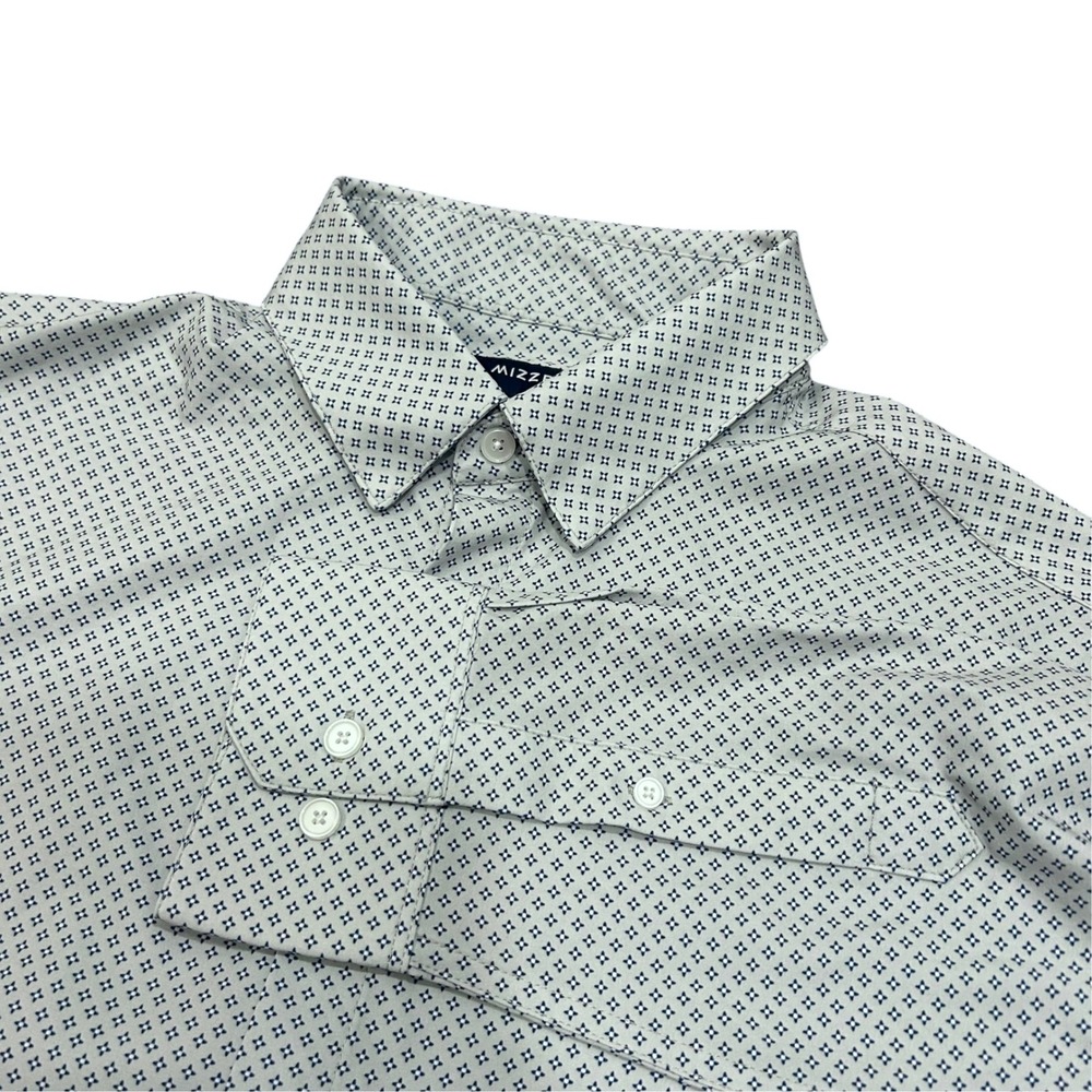 Mizzen+Main Leeward Trim Fit Dress Shirt Mens Medium White Blue Geometric